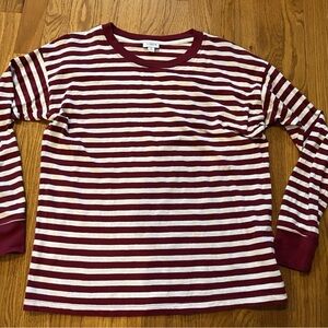 J Crew Woman Burgundy and White Striped Long Sleeve Tee Small EUC